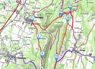 Découvrir. À travers les crêtes du Revermont au départ de Gevingey carte du trajet