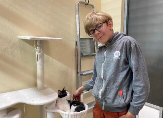 bénévole de ma spa de Pontarlier avec un chat