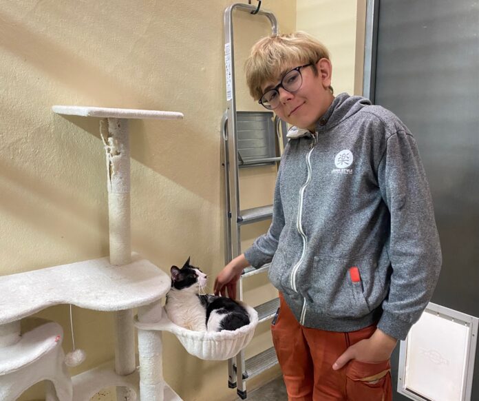 bénévole de ma spa de Pontarlier avec un chat