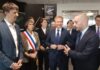 ministre en charge de l'Europe, le commissaire européen en charge du budget, Guillaume Alixant co-directeur de Exail et Anne Vignot, Maire de Besançon