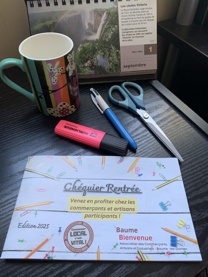 chéquier rentrée de l'association Baume Bienvenue