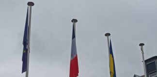 Drapeaux vers la mairie de Besançon