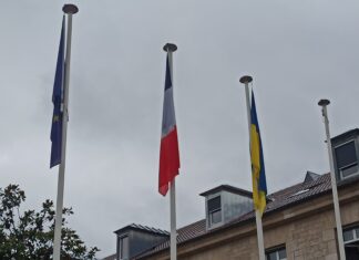Drapeaux vers la mairie de Besançon