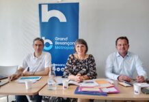 Stéphane Baudin Directeur adjoint de l'économie de GBM, Anne Vignot Présidente de Grand Besançon Métropole et Bruno Favier Directeur de la Technopole Temis
