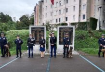 La colonelle Élodie Montet et les deux commandants des compagnies de Besançon et de Pontarlier