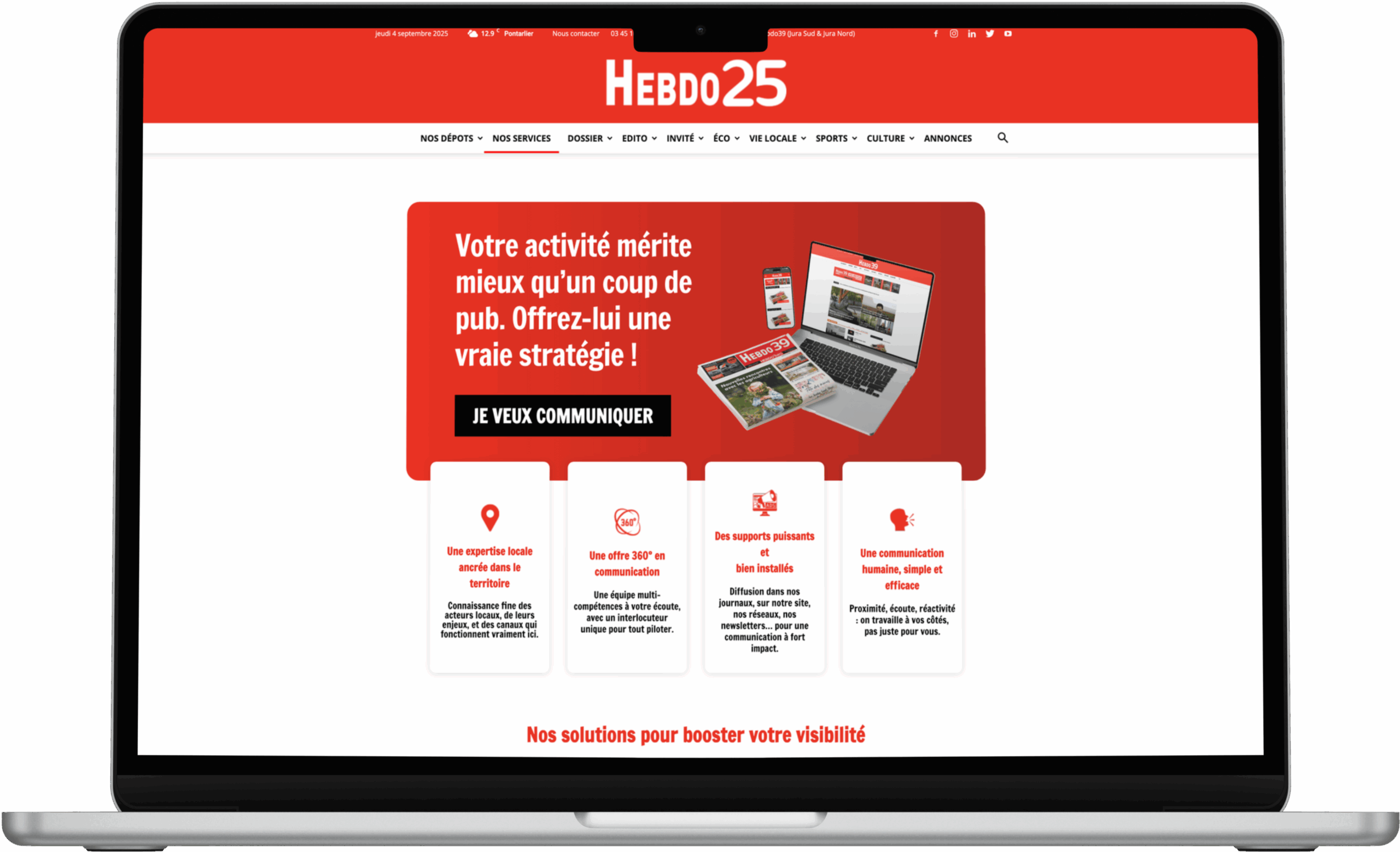 Ordinateur Mockup Hebdo25 - Nos services de communication