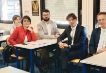 Nathalie Albert-Moretti Rectrice de l'Académie de Besançon, Cyprien Prost Délégué régional de l'OPCO Atlas, Samuel Rouzet Inspecteur d'académie du Doubs et Laurent Cagne Proviseur du lycée Jules Haag