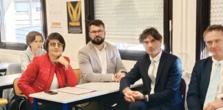 Nathalie Albert-Moretti Rectrice de l'Académie de Besançon, Cyprien Prost Délégué régional de l'OPCO Atlas, Samuel Rouzet Inspecteur d'académie du Doubs et Laurent Cagne Proviseur du lycée Jules Haag