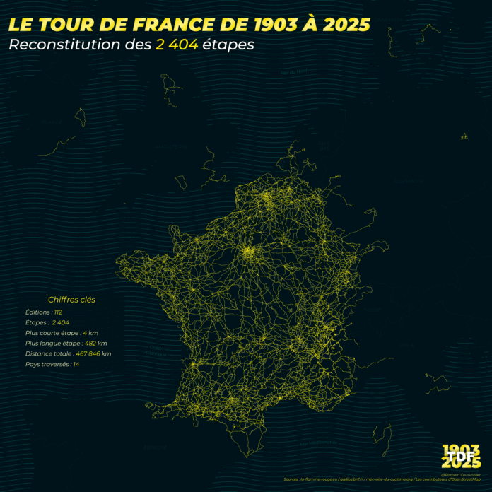 Carte TDF étapes depuis 1903 Carte du Tour de France