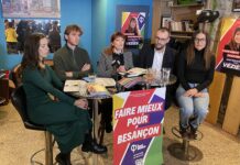 Besançon. Municipales 2026 : La France insoumise veut « faire mieux pour Besançon » élène Magnin-Feysot, militante et attachée territoriale, Martin Mellion, co-chef de file, Séverine Véziès, tête de liste, Étienne Bertoneche, directeur de l'EREA Simone Veil et Magalie Suter citoyenne et ex-économiste de construction