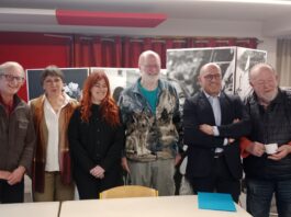 Denis Poignand Président de la maison de quartier Rosemont-Saint Ferjeux, Anne Vignot, Séverine Véziès, Jean-Louis Pharizat Président de la MJC de Palente, Ludovic Fagaut et Jean-Marie Dame Président de la MJC Clairs Soleils