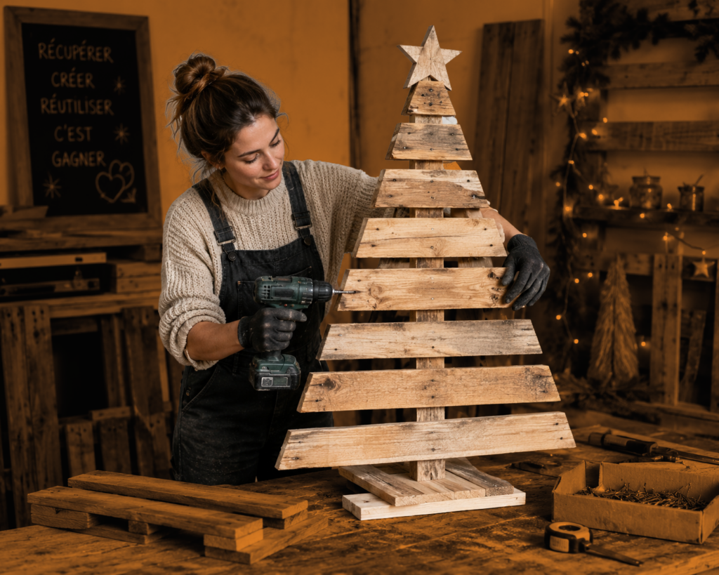 Atelier Noël : sapin en palettes de récupération