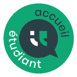 Logo Accueil étudiant Besançon, pictogrammes colorés et texte